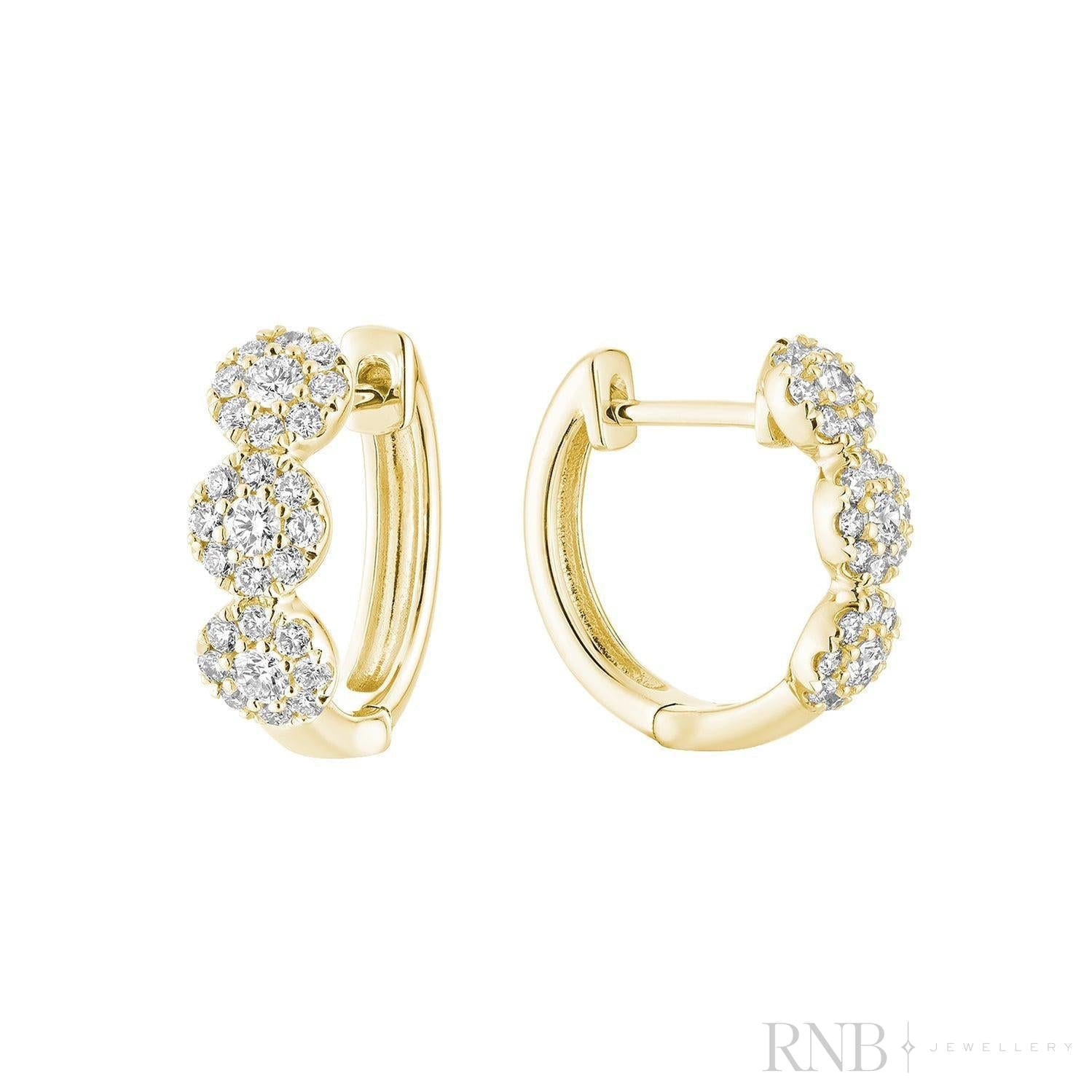 Triple Halo Diamond Huggie Earrings-RNB Jewellery