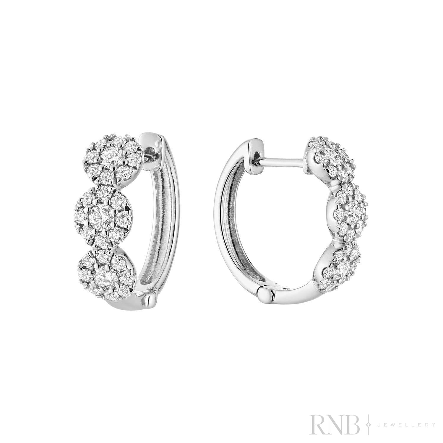 Triple Halo Diamond Huggie Earrings-RNB Jewellery