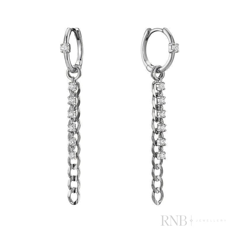 Alternating Dangle to Huggies Chain Diamond Earrings-RNB Jewellery