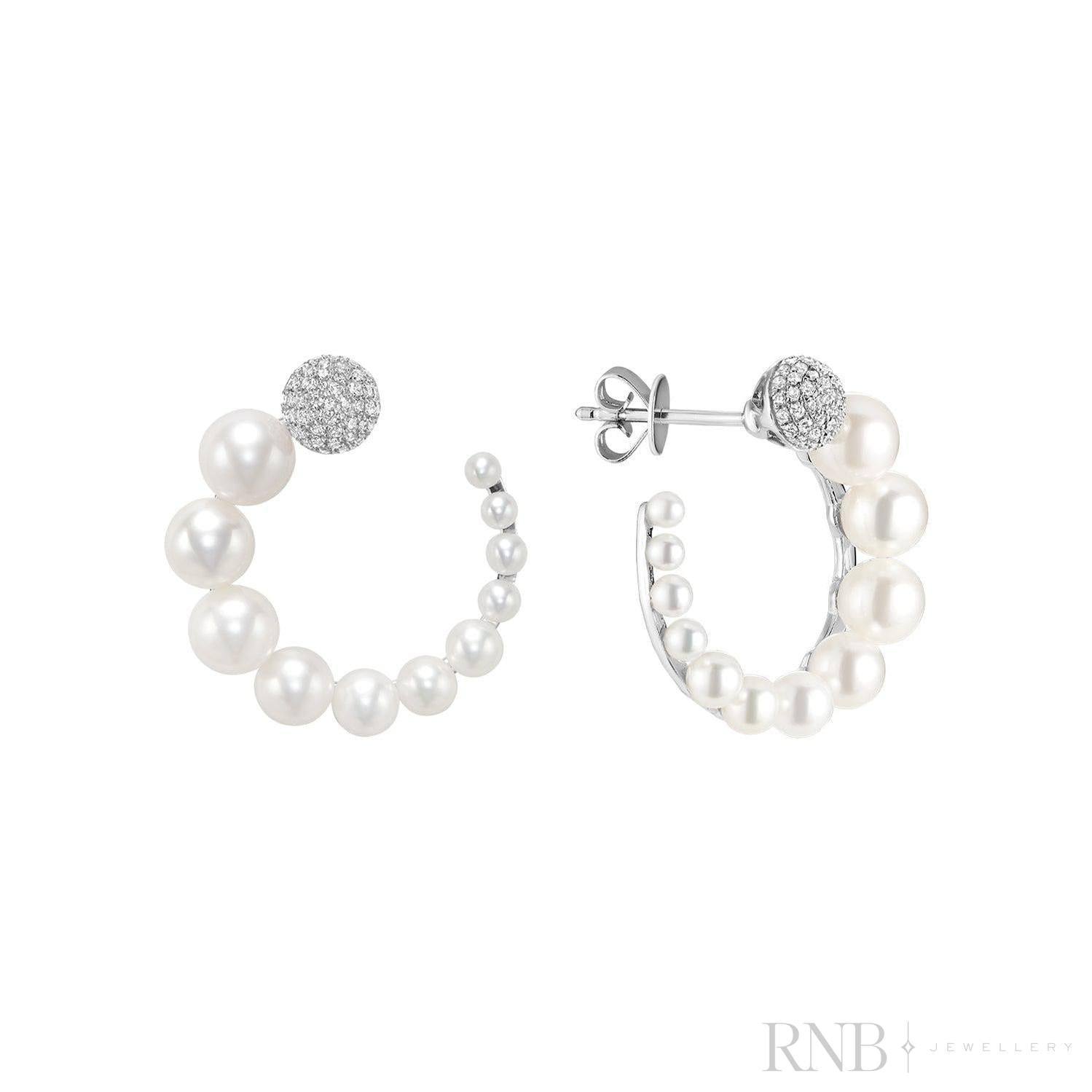 Gradient Pearls & Pave Diamond Loop Earrings-RNB Jewellery