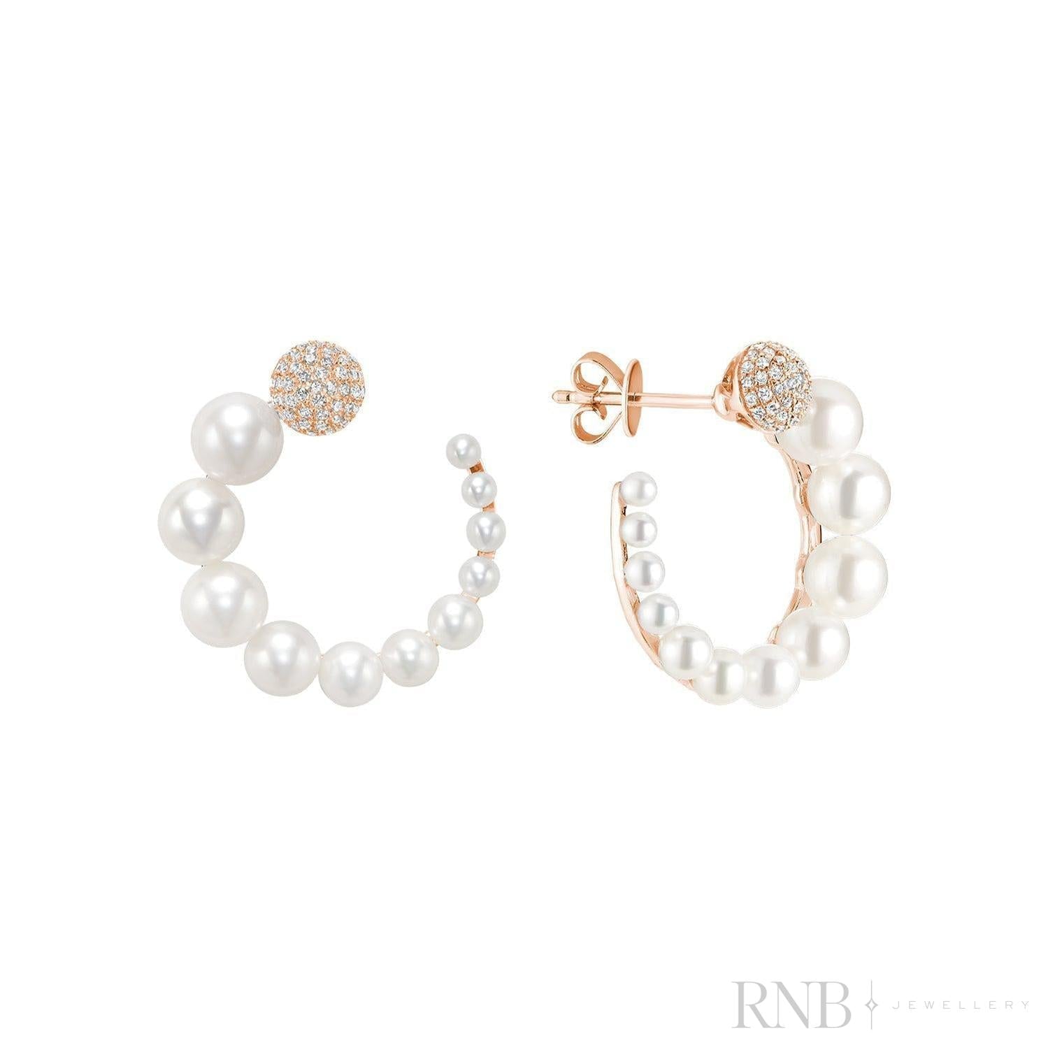 Gradient Pearls & Pave Diamond Loop Earrings-RNB Jewellery