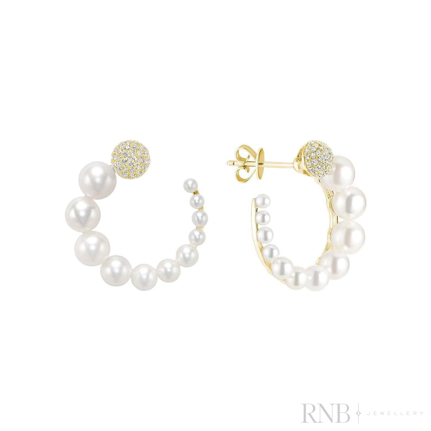 Gradient Pearls & Pave Diamond Loop Earrings-RNB Jewellery