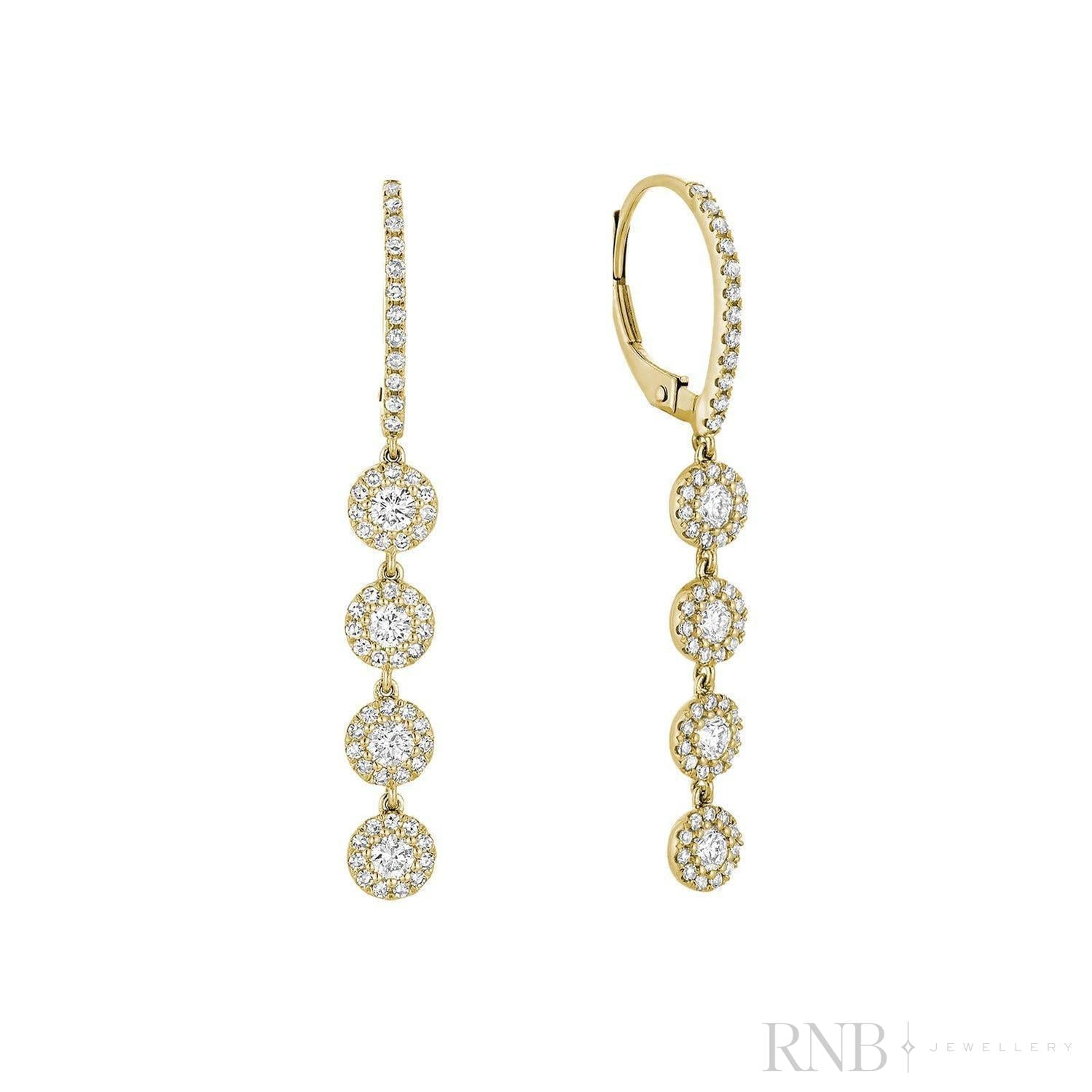 Quadruple Halo Dangle Diamond Earrings-RNB Jewellery