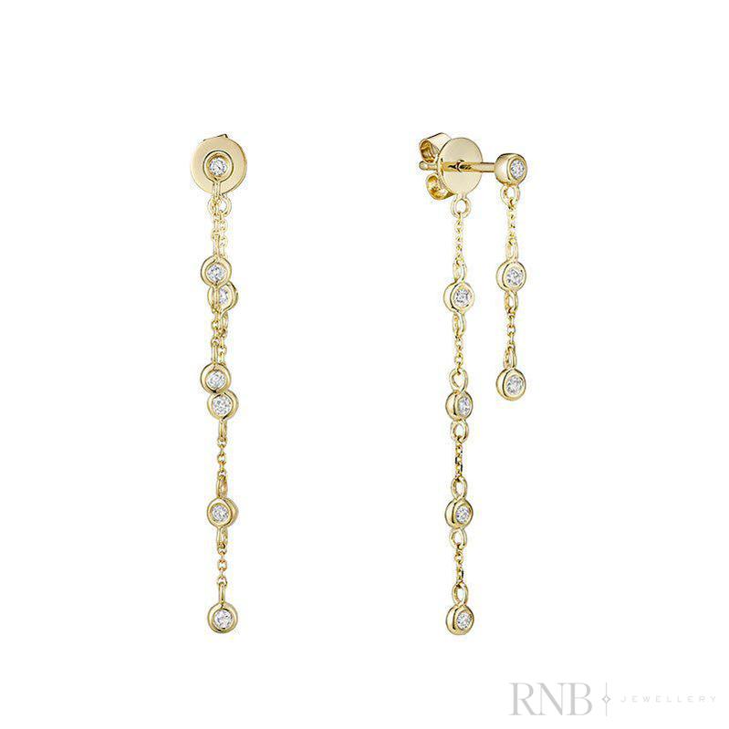 Double Chain Diamond Bezel Dangle Earrings-RNB Jewellery