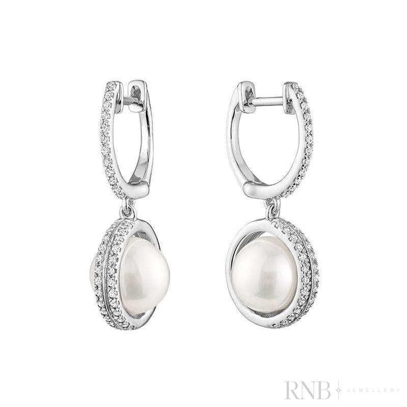 Dangle Pearl & Diamond Earrings-RNB Jewellery