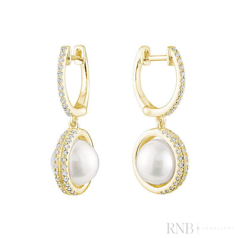 Dangle Pearl & Diamond Earrings-RNB Jewellery