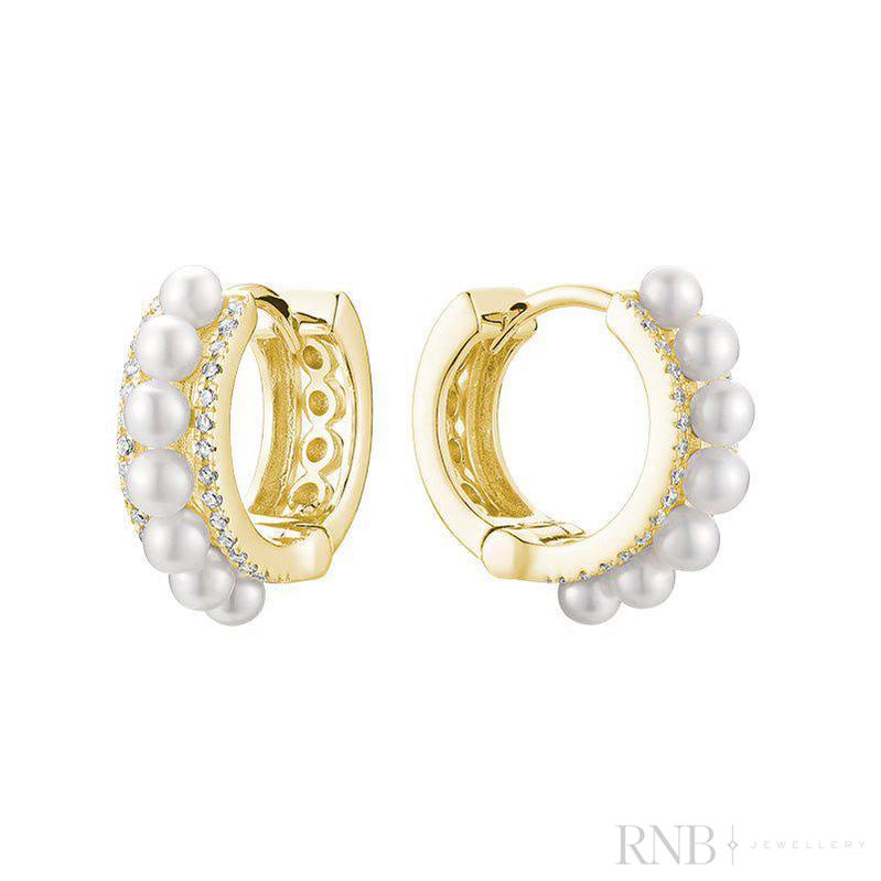 Diamond Pearl Huggie Earrings-RNB Jewellery