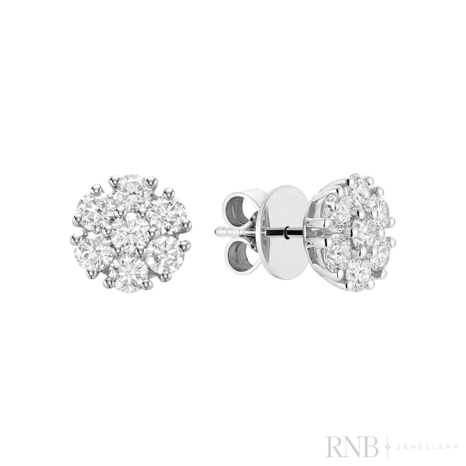 Flower Diamond Stud Earrings-RNB Jewellery