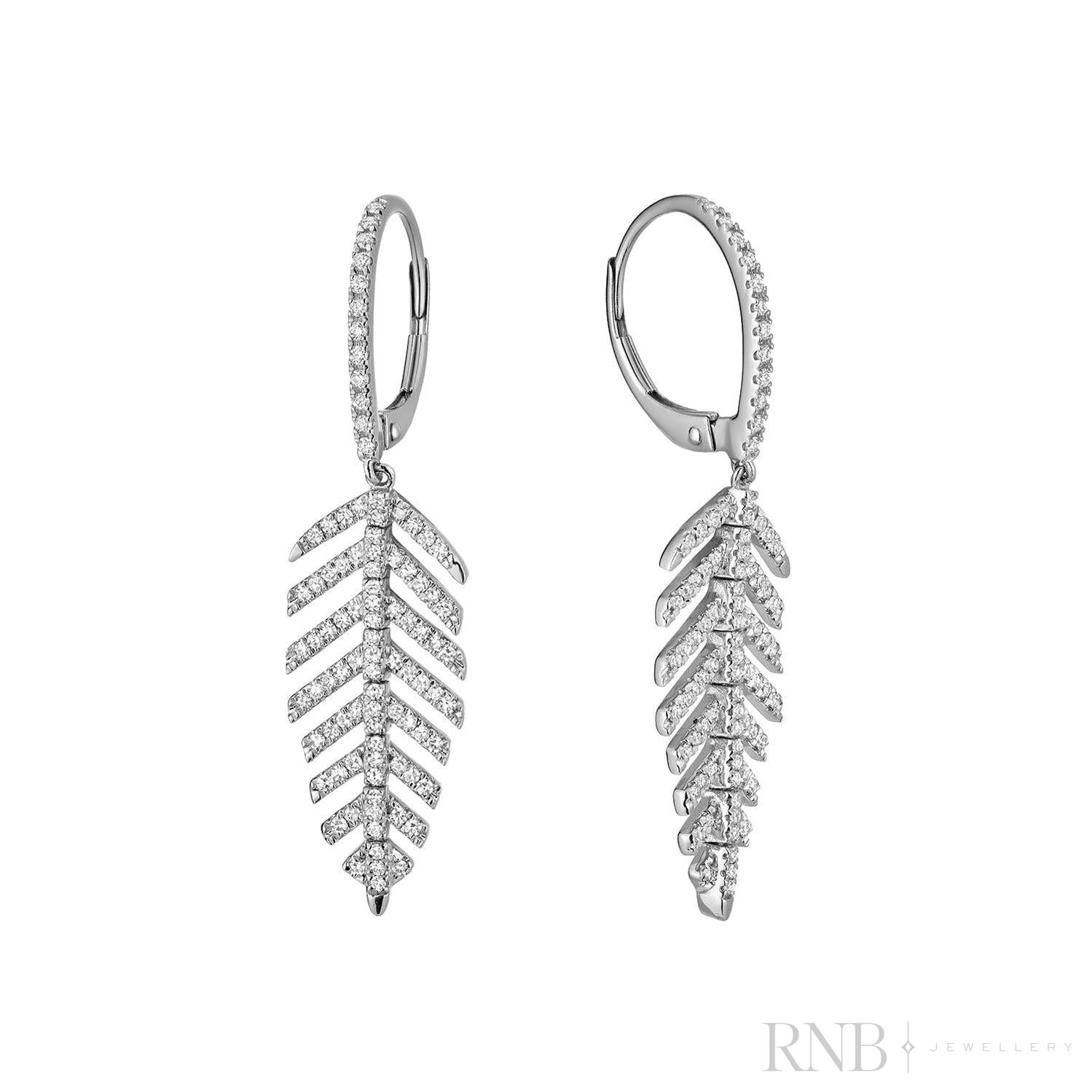 Leaf Diamond Dangle Earrings-RNB Jewellery