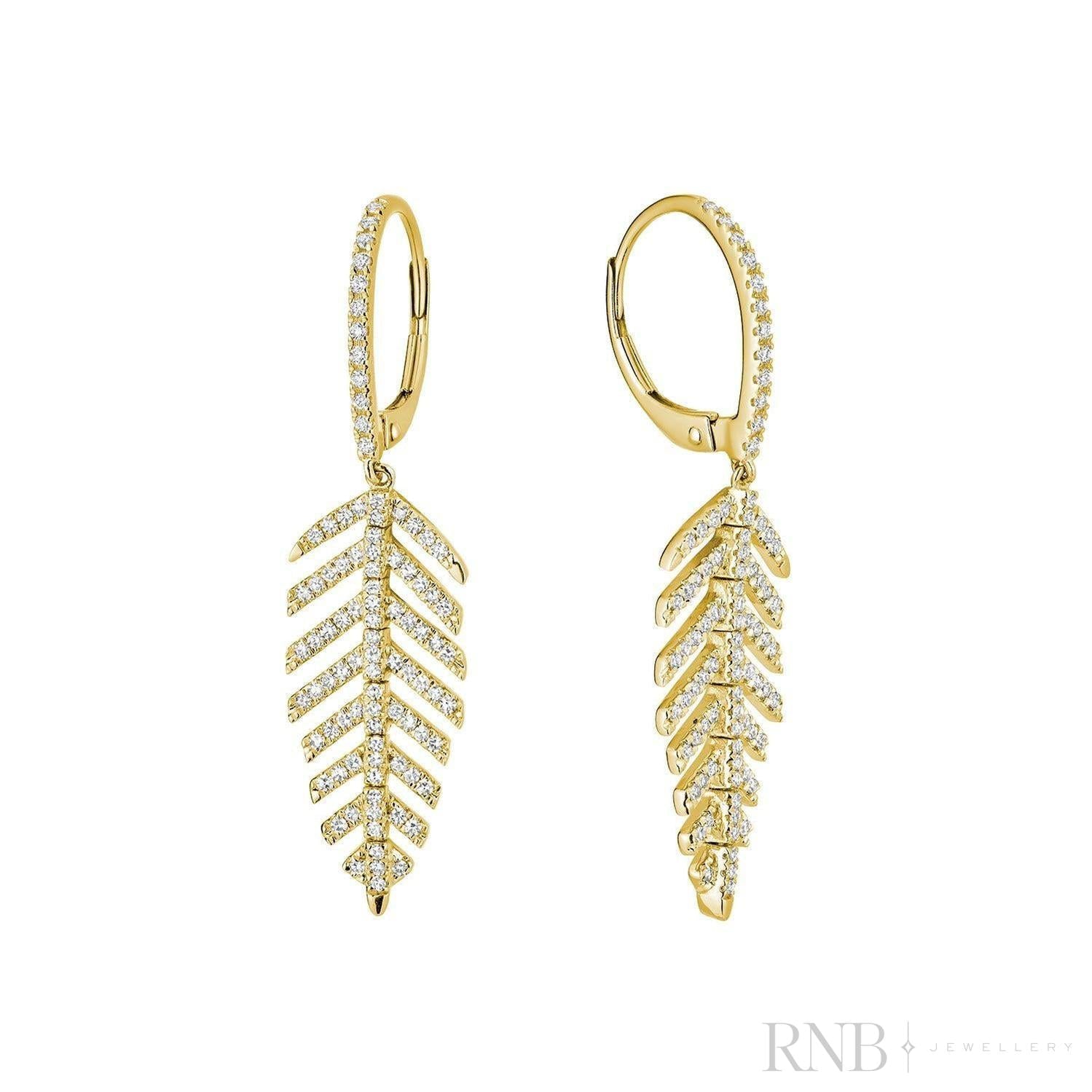 Leaf Diamond Dangle Earrings-RNB Jewellery