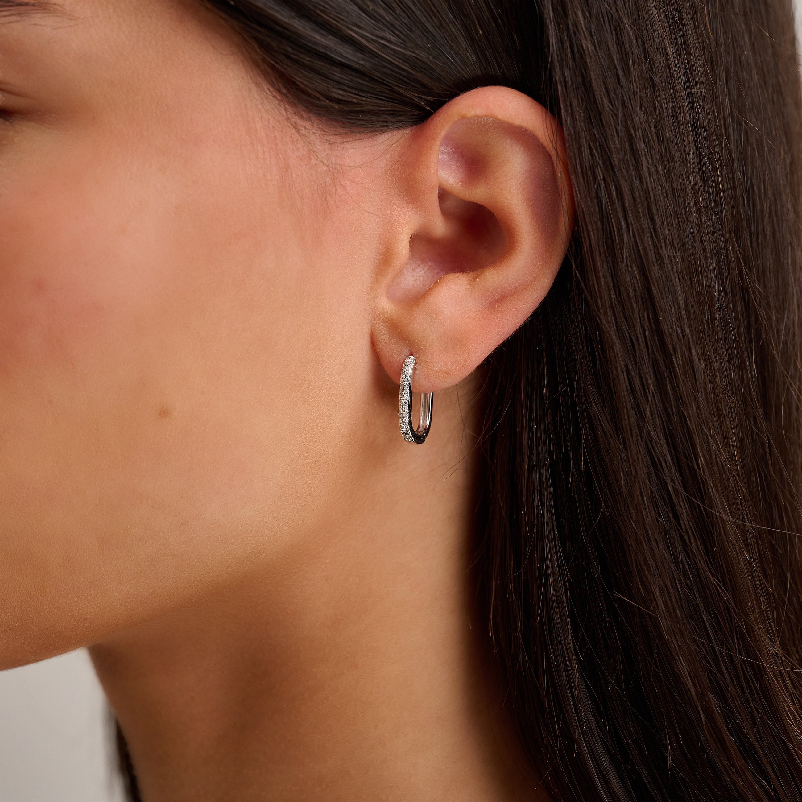 Pave Oval Paper-Clip Earring