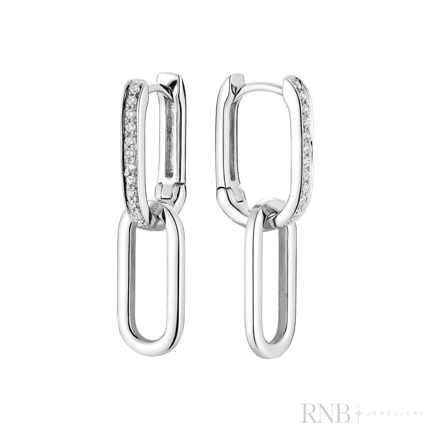 Alternating Dangle to Huggies Paper Clip Diamond Earrings-RNB Jewellery