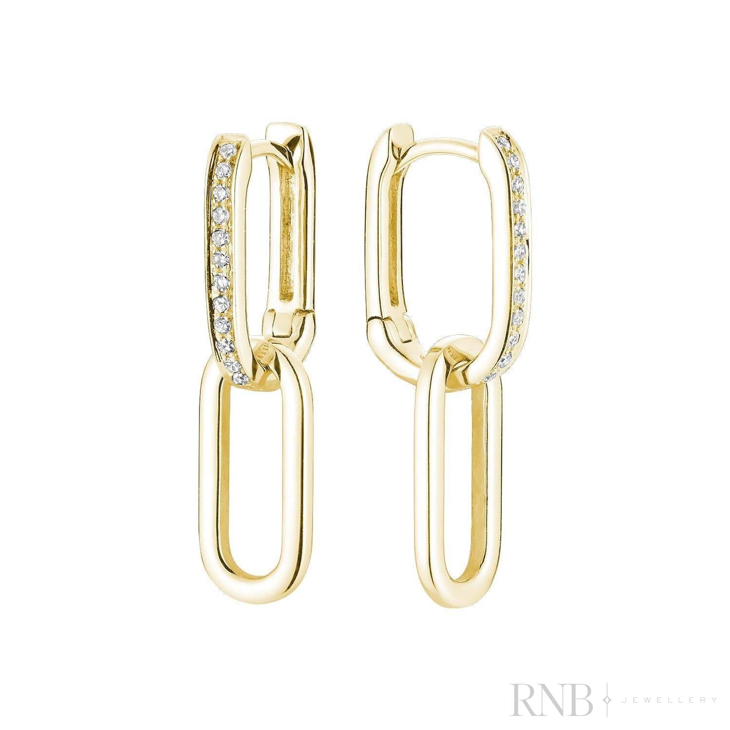 Alternating Dangle to Huggies Paper Clip Diamond Earrings-RNB Jewellery