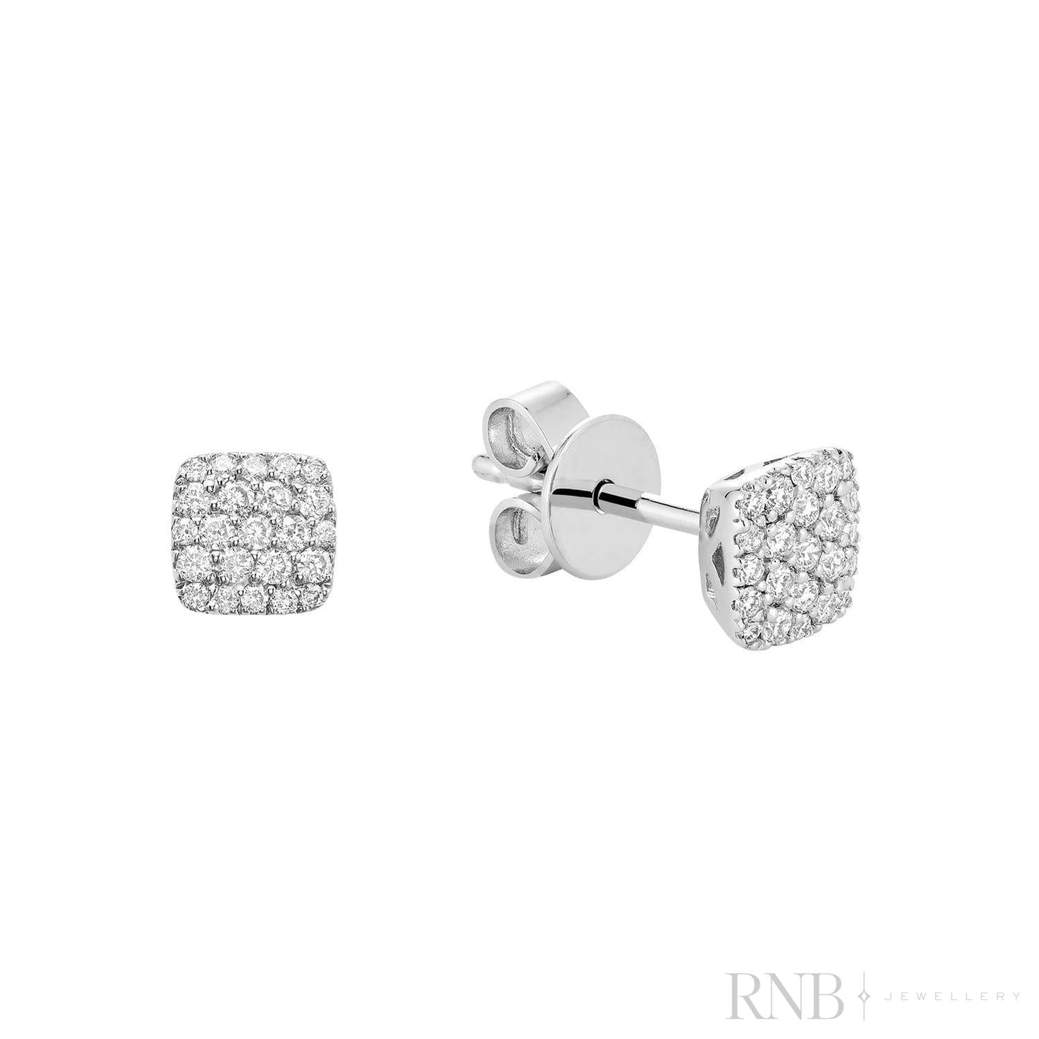 Pave Square Diamond Stud Earrings-RNB Jewellery