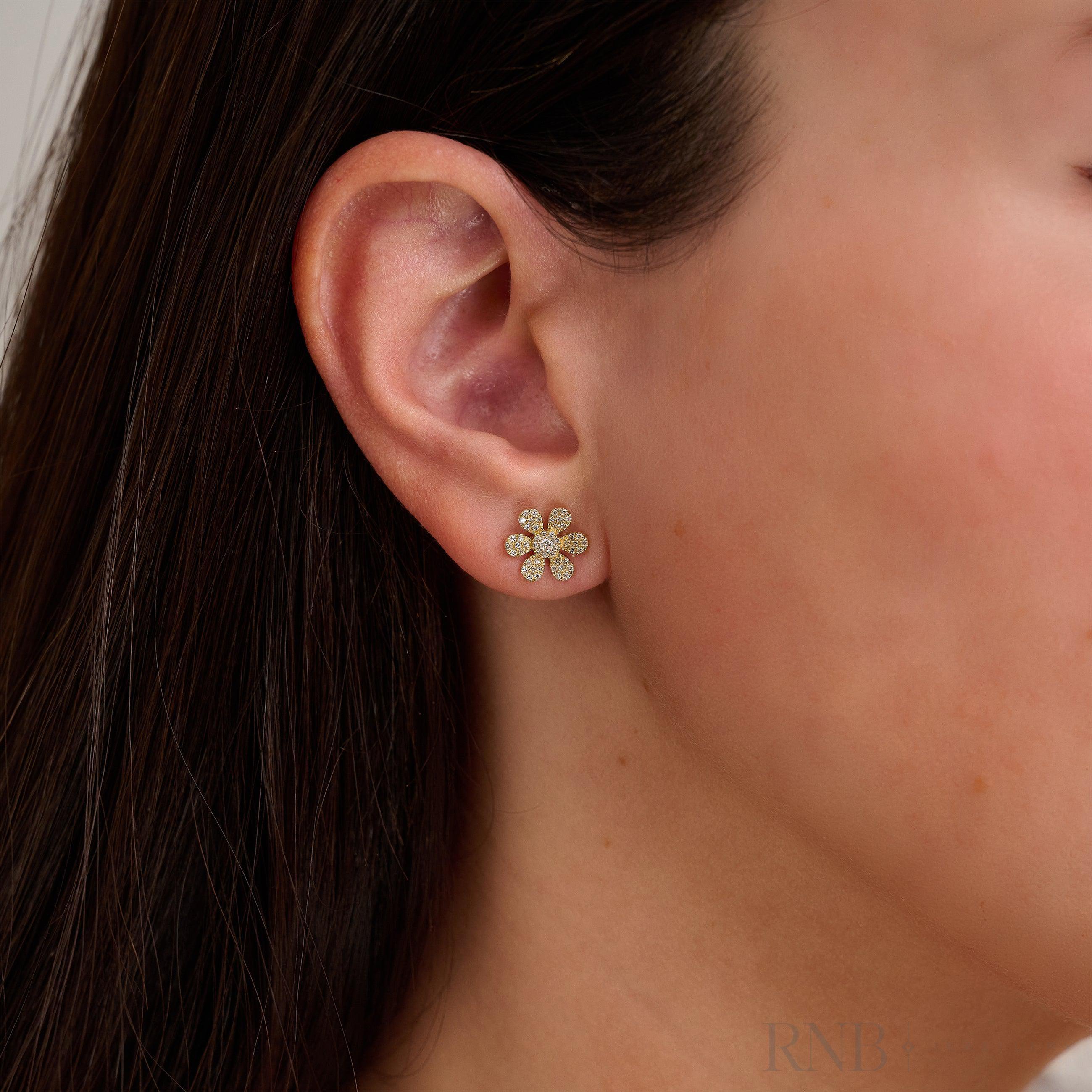 Flower Diamond Stud Earrings-RNB Jewellery