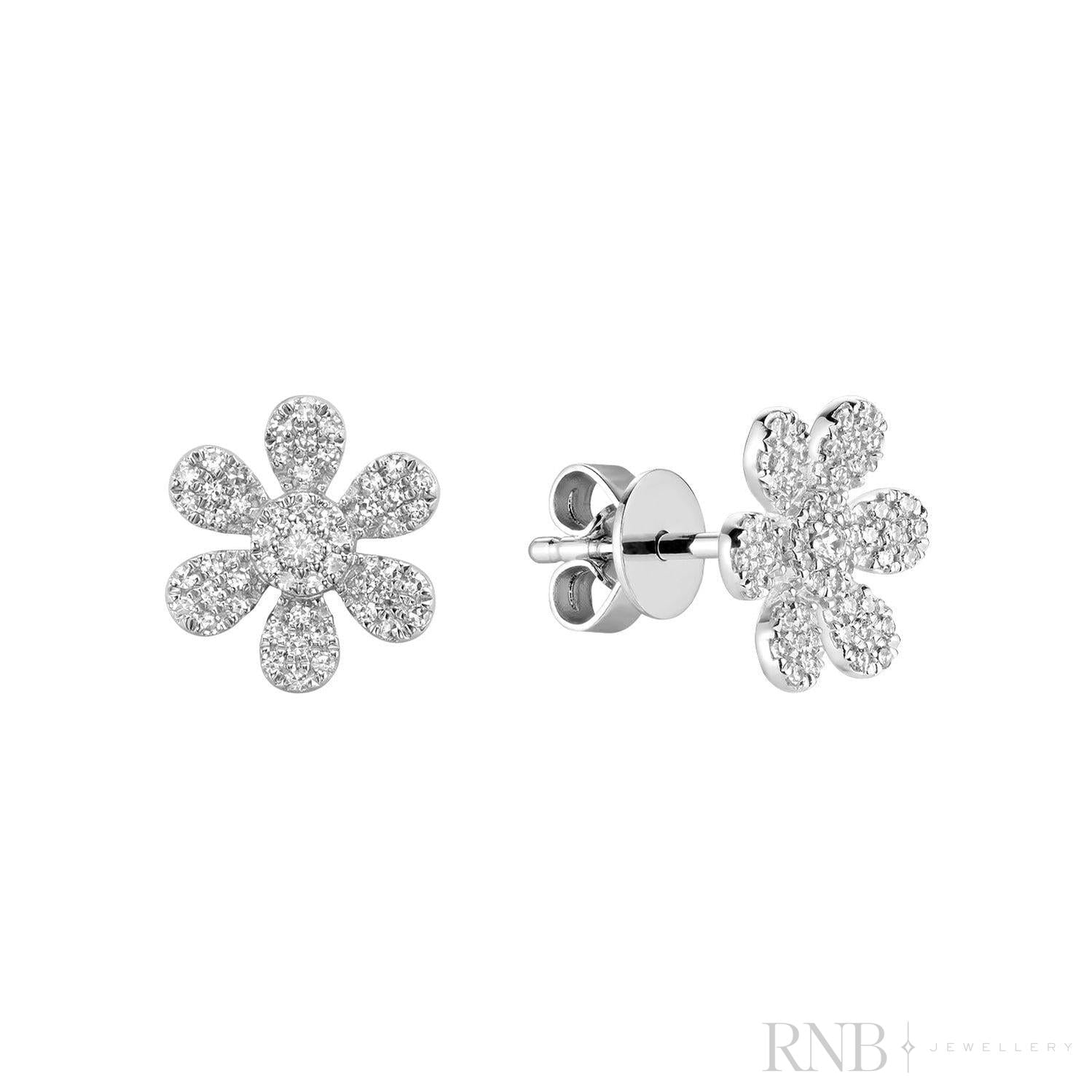 Flower Diamond Stud Earrings-RNB Jewellery