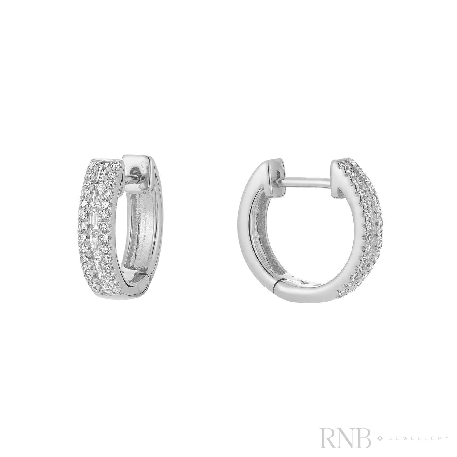 Baguette & Round Diamond Huggie Earrings-RNB Jewellery