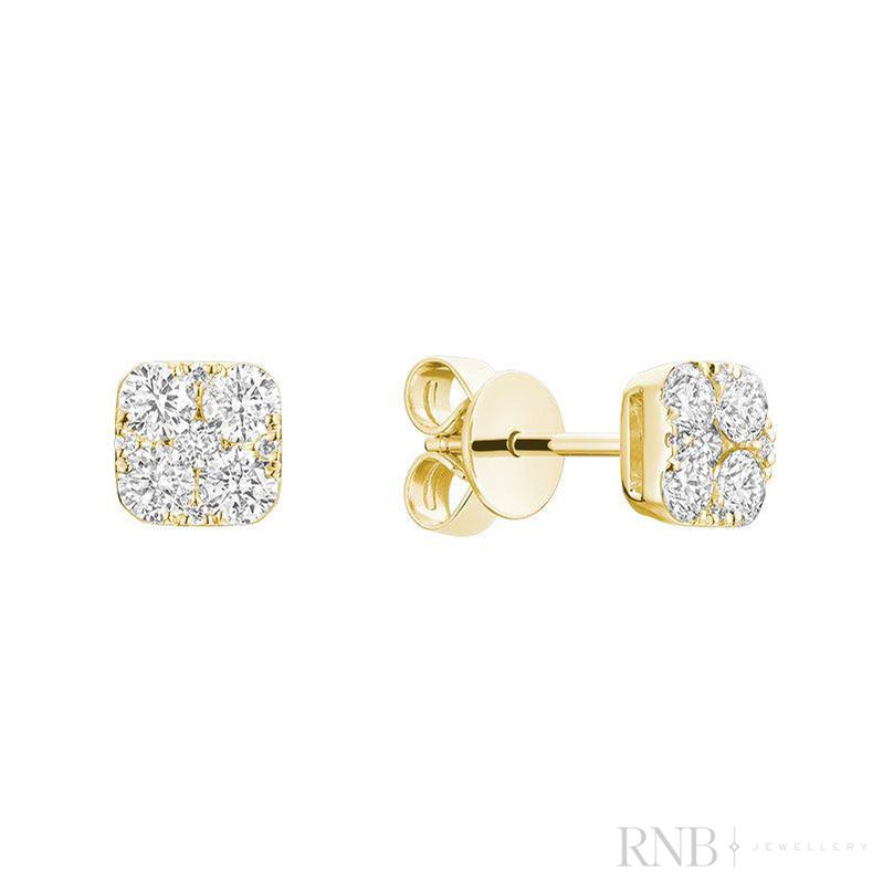 Pave Square Diamond Stud Earrings-RNB Jewellery