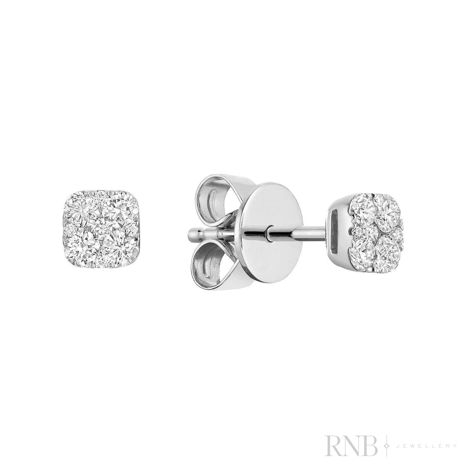 Pave Square Diamond Stud Earrings-RNB Jewellery