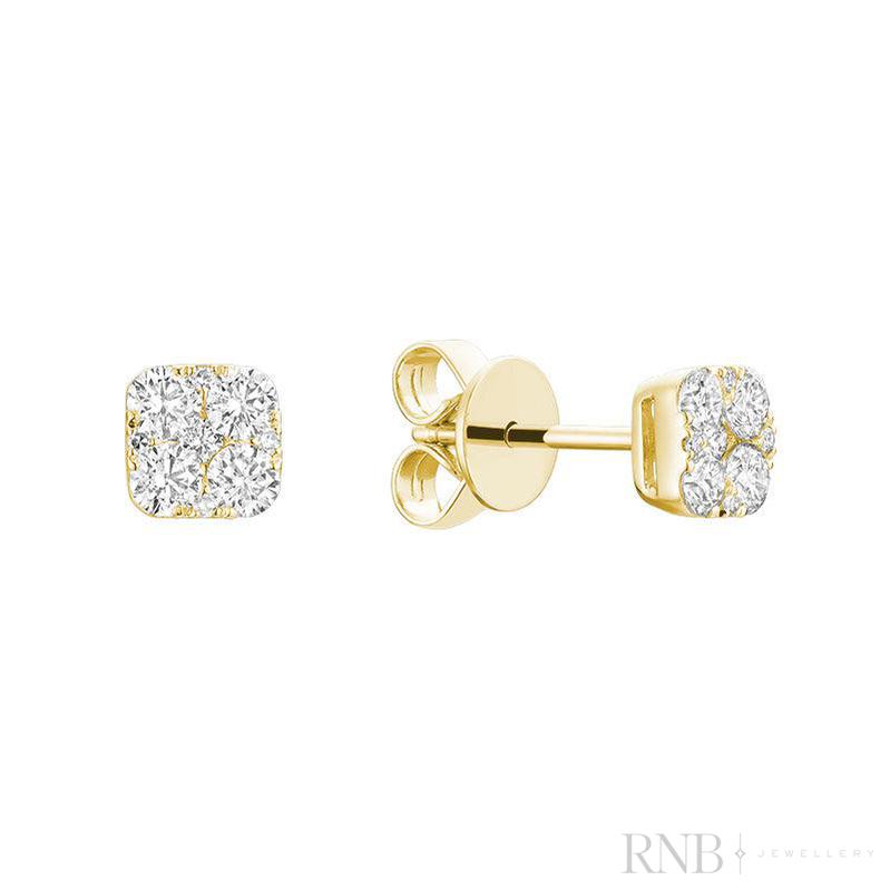 Pave Square Diamond Stud Earrings-RNB Jewellery