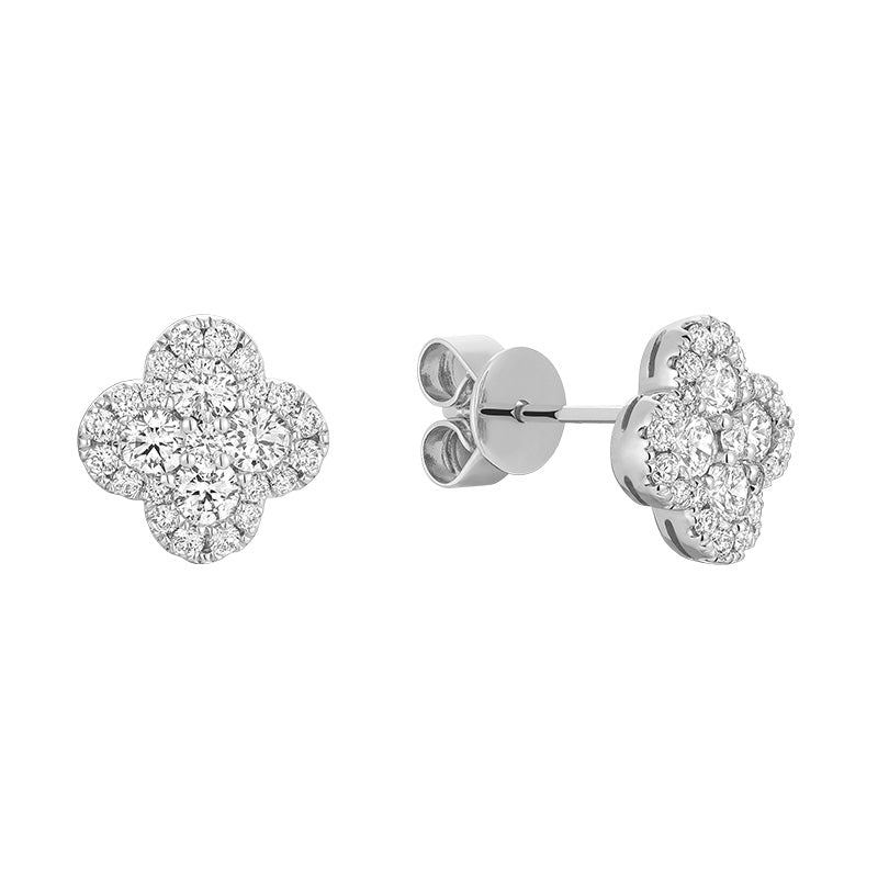 Dainty Clover Diamond Stud Earrings