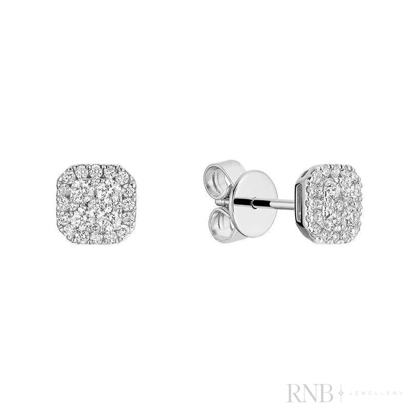 Pave Cushion Diamond Stud Earrings-RNB Jewellery