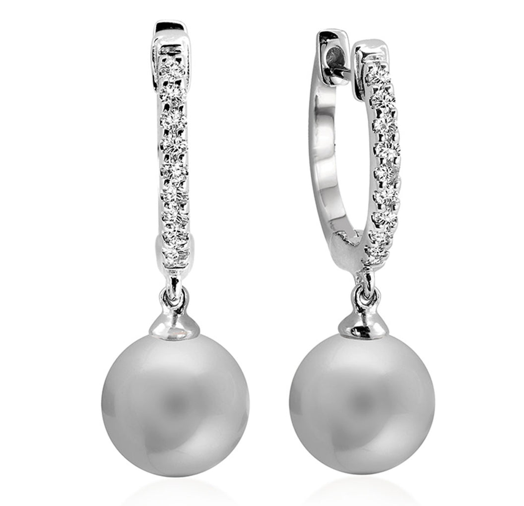 Cultured Pearl & Diamond Dangle Earrings - RNB Jewellery