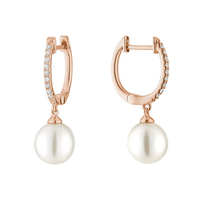 Cultured Pearl & Diamond Dangle Earrings - RNB Jewellery