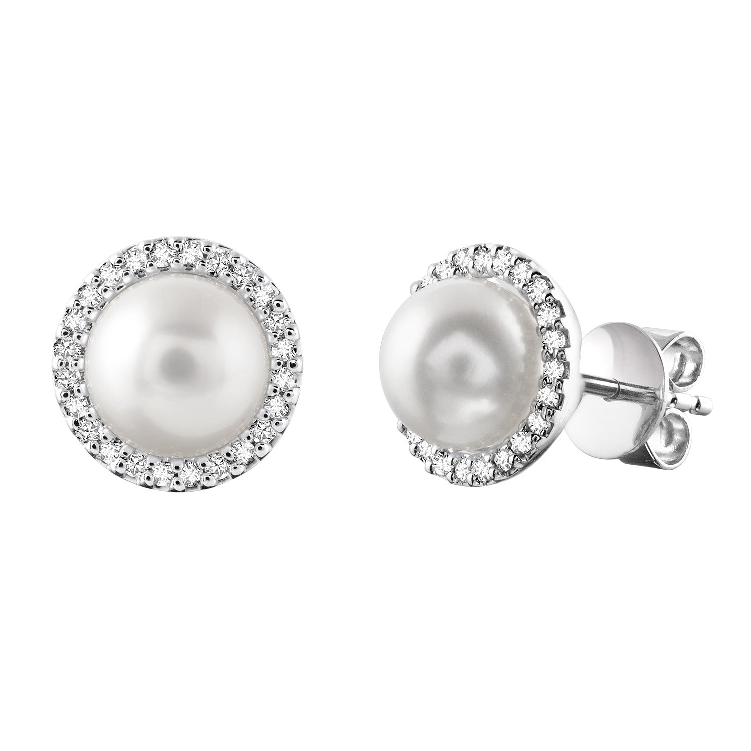 Cultured Pearl & Diamond Halo Stud Earrings - RNB Jewellery