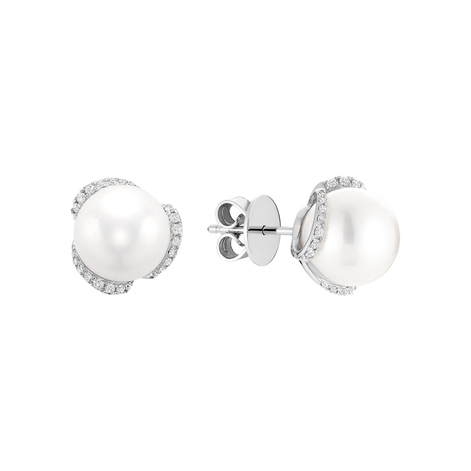 Cultured Pearl & Diamonds Stud Earrings