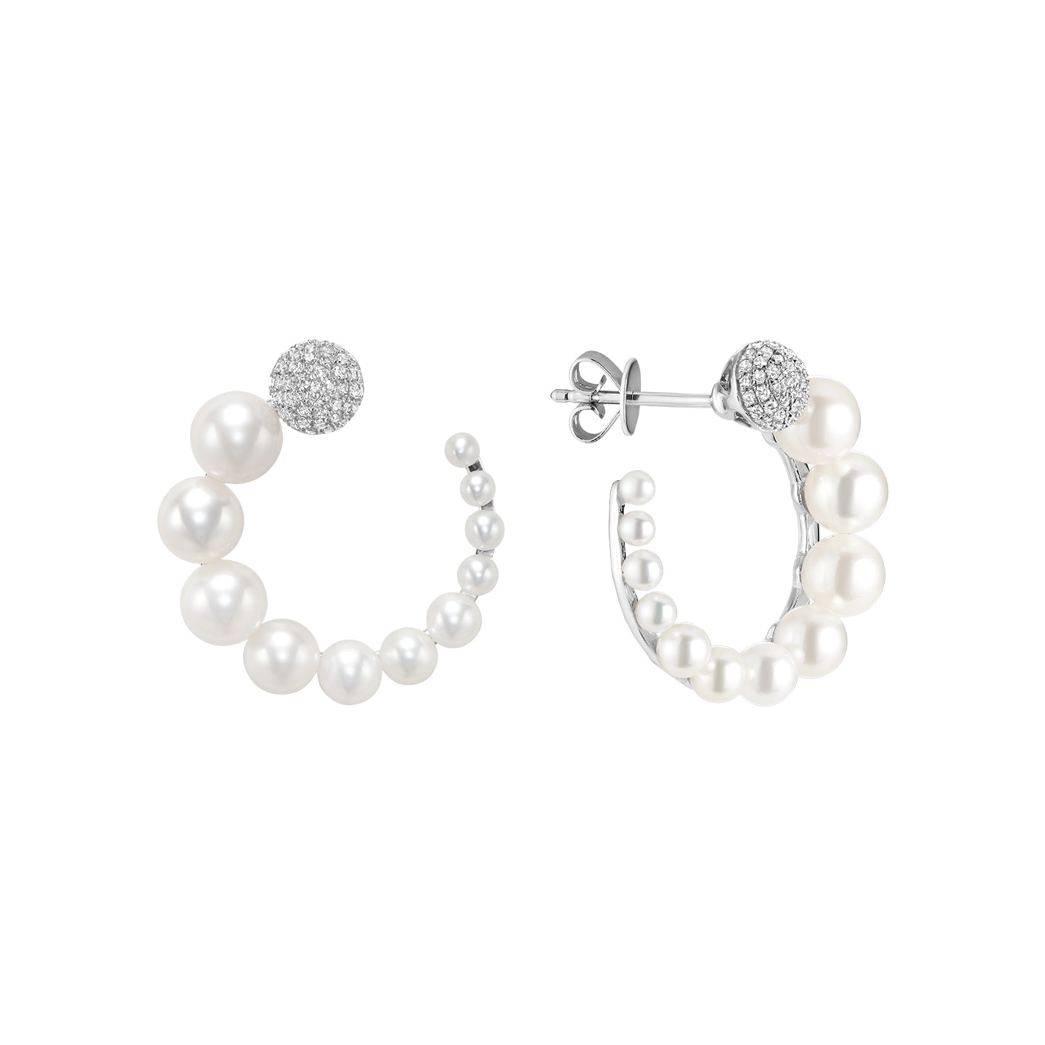 Cultured Pearl & Pave Diamond Stud Earrings - RNB Jewellery