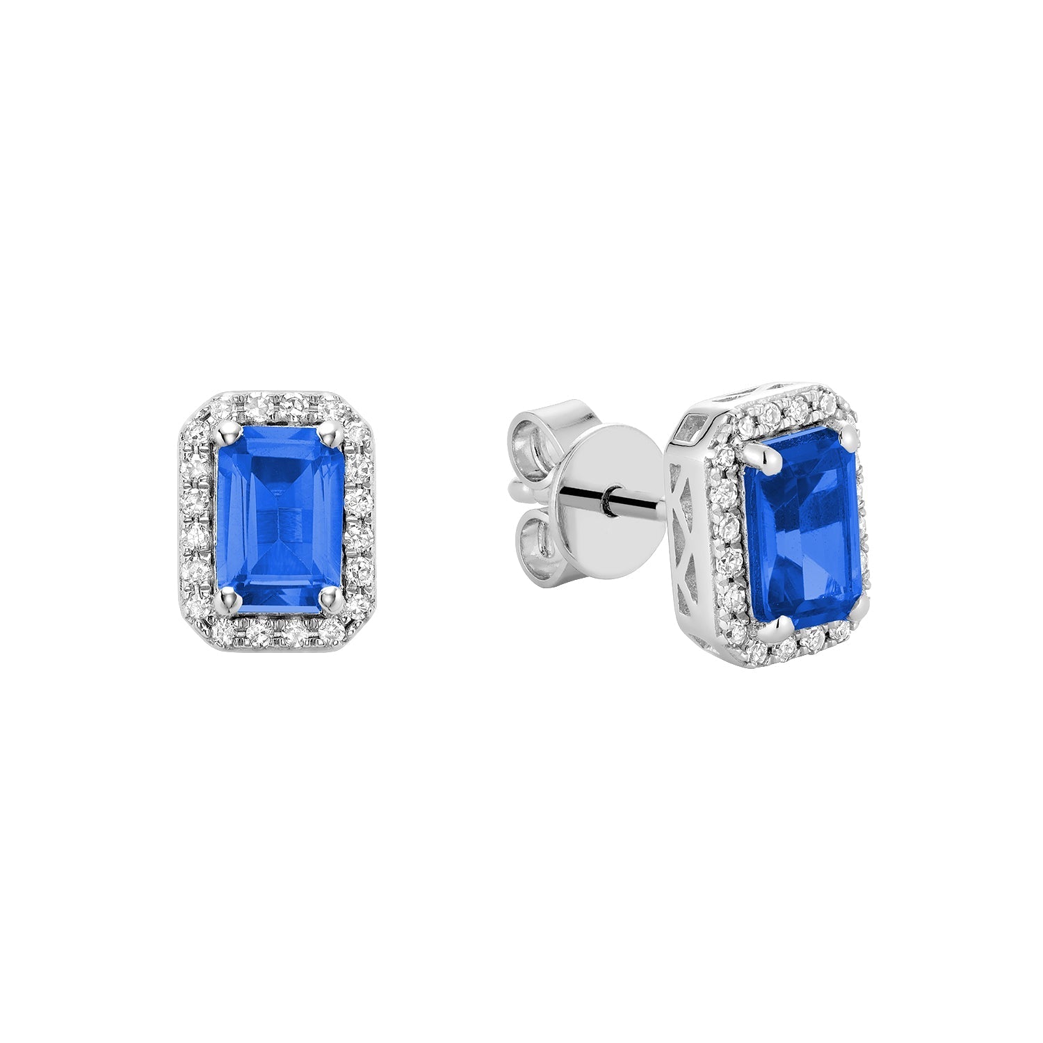 Emerald Cut Gemstone and Diamond Halo Stud Earrings - RNB Jewellery