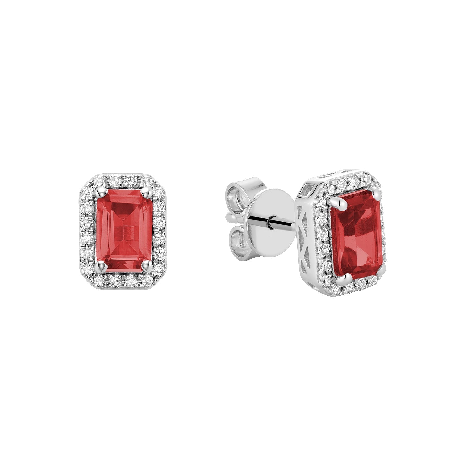 Emerald Cut Gemstone and Diamond Halo Stud Earrings - RNB Jewellery