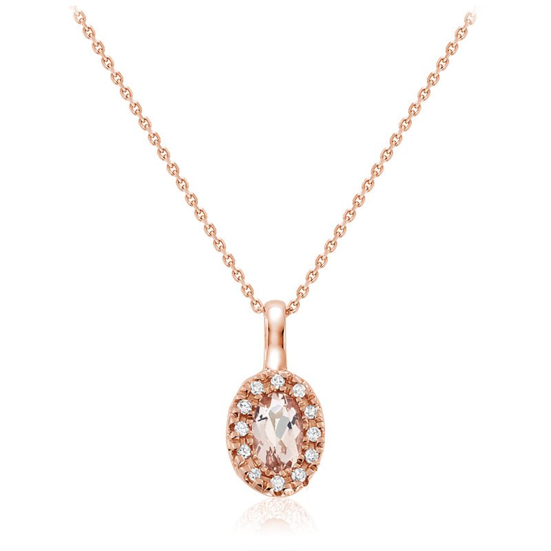 Oval Morganite and Diamond Halo Pendant - RNB Jewellery