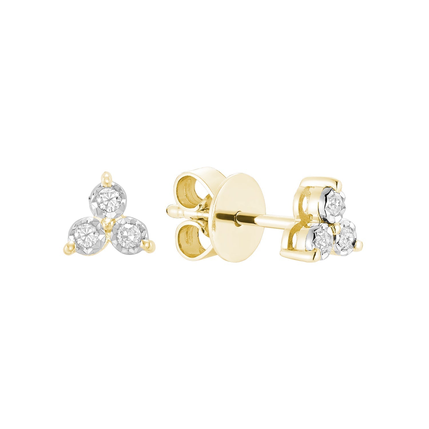 Three Stone Illusion Diamond Stud Earrings - RNB Jewellery