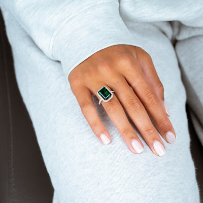 Emerald Cut Gemstone & Diamond Ring