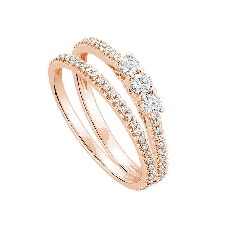Three Stone Diamond Engagement Ring Set Rose Gold