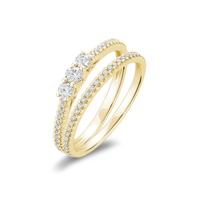 Three Stone Diamond Engagement Ring Set