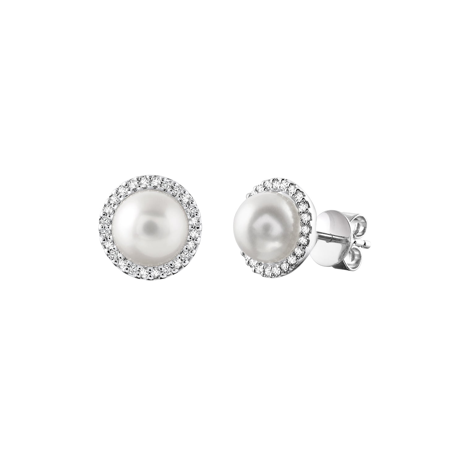 Cultured Freshwater Pearl & Diamond Halo Stud Earrings