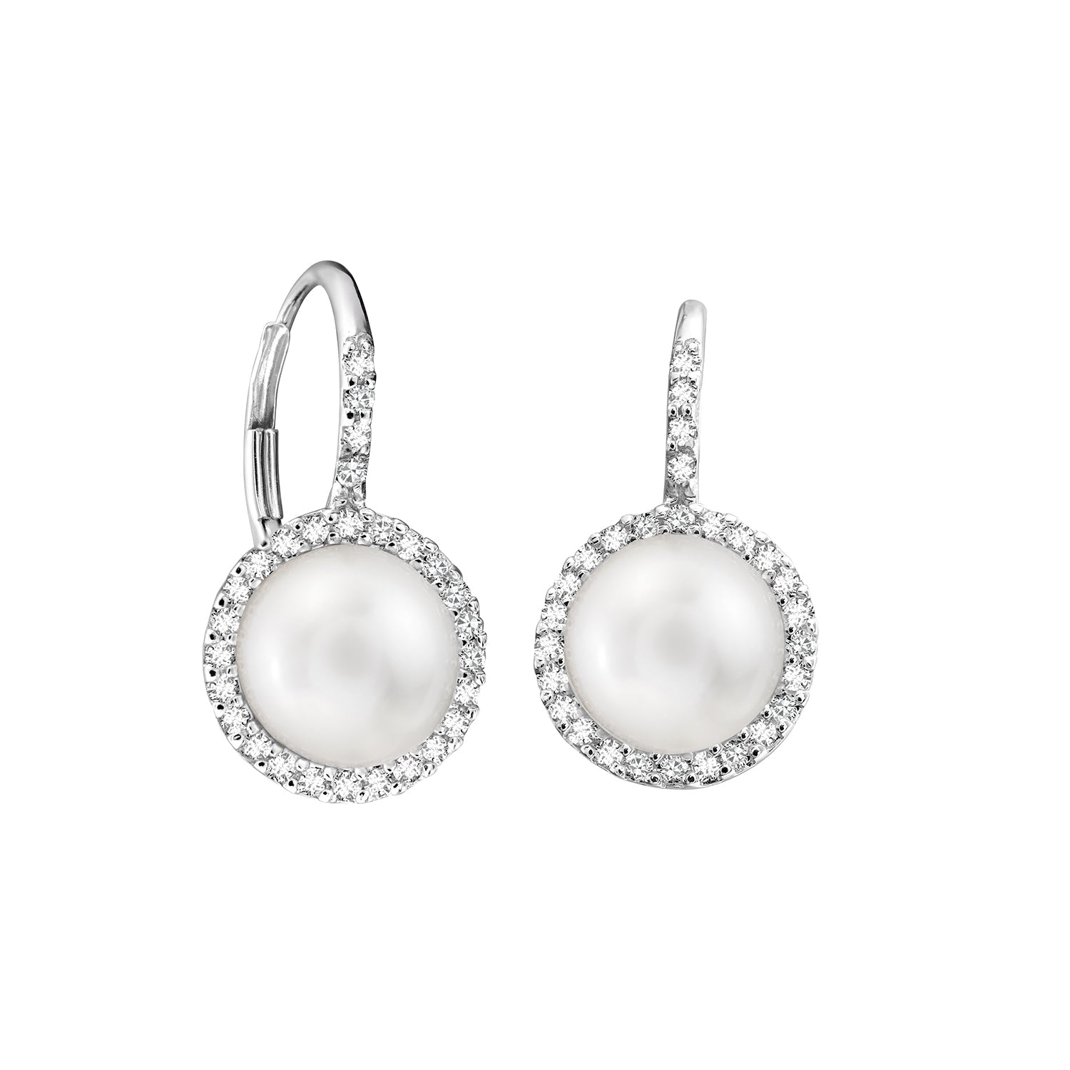 Cultured Freshwater Pearl & Diamond Halo Dangle Earrings