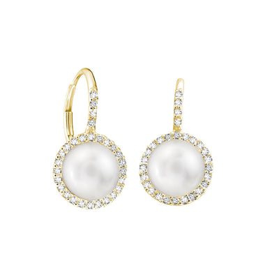 Cultured Freshwater Pearl & Diamond Halo Dangle Earrings