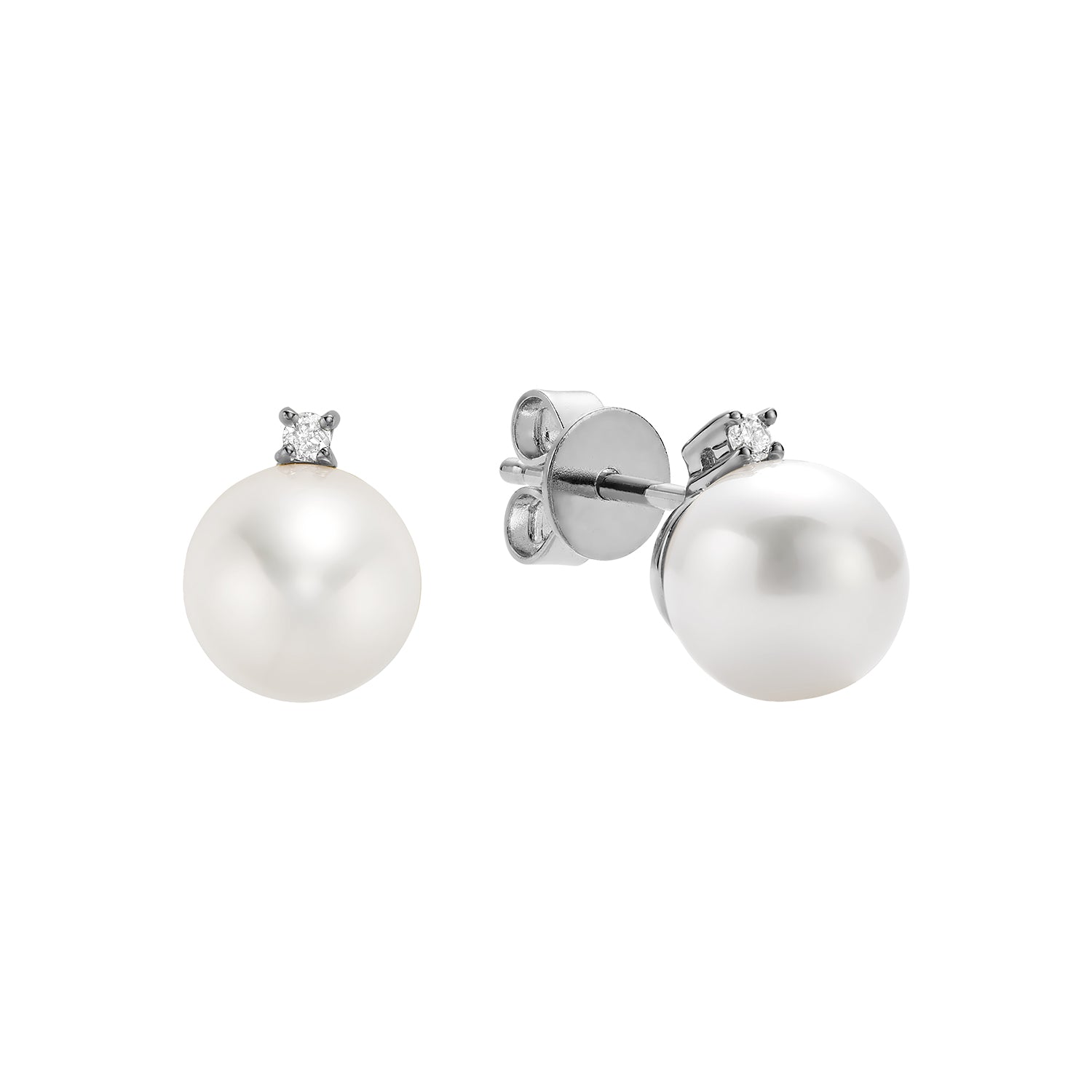 Cultured Freshwater Pearl & Diamond Stud Earrings