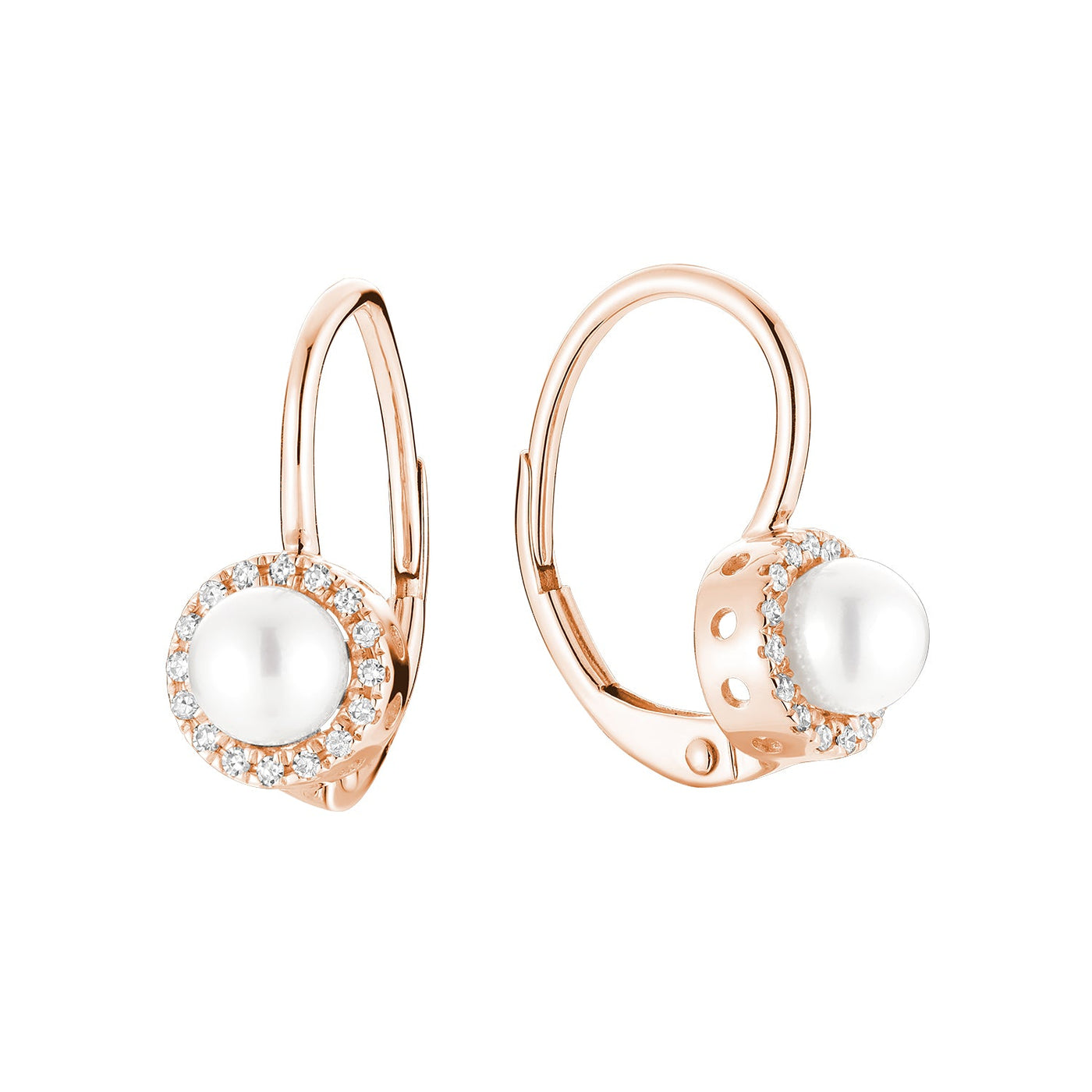 Cultured Freshwater Pearl & Diamonds Dangle Earrings