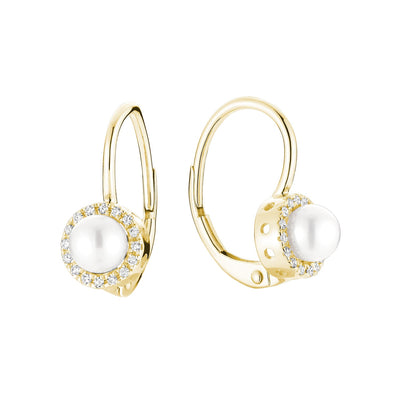 Cultured Freshwater Pearl & Diamonds Dangle Earrings