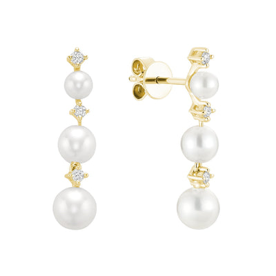 Cultured Freshwater Pearl & Diamonds Stud Earrings