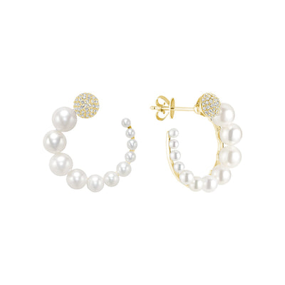 Cultured Freshwater Pearl & Pave Diamond Stud Earrings