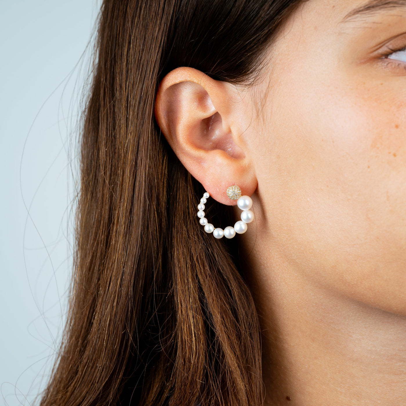 Cultured Freshwater Pearl & Pave Diamond Stud Earrings