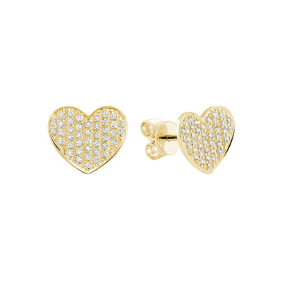 Curved Heart Shaped Pave Diamond Stud Earrings
