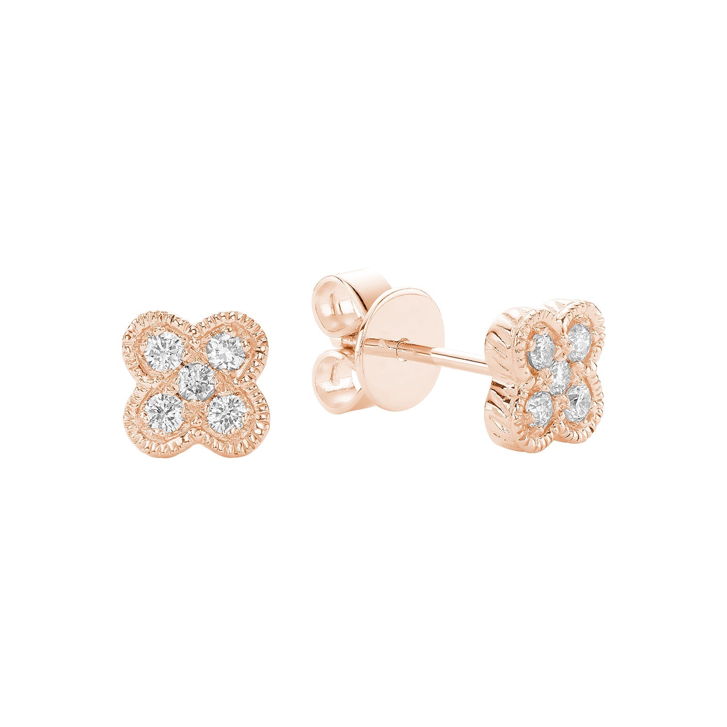 Clover Milgrain Diamond Stud Earrings