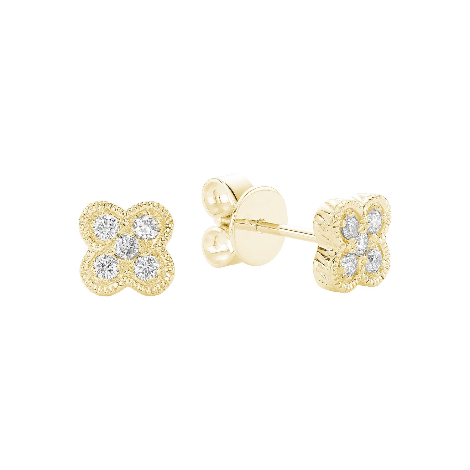 Clover Milgrain Diamond Stud Earrings